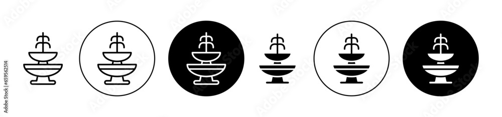 Fountain with water splashing Vector Icon Set. Black-filled style symbol for UI designs. - obrazy, fototapety, plakaty 
