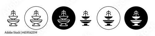 Fountain with water splashing Vector Icon Set. Black-filled style symbol for UI designs.