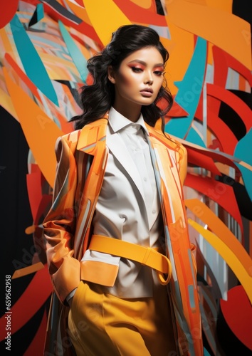 fashion model in colorful abstract space .