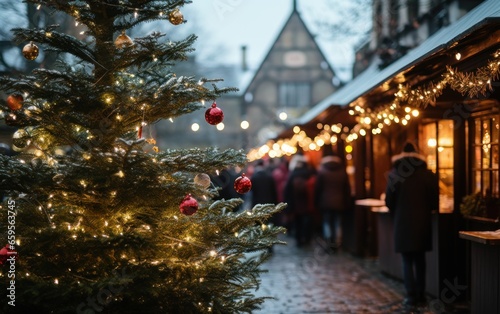 Festive street Christmas market.