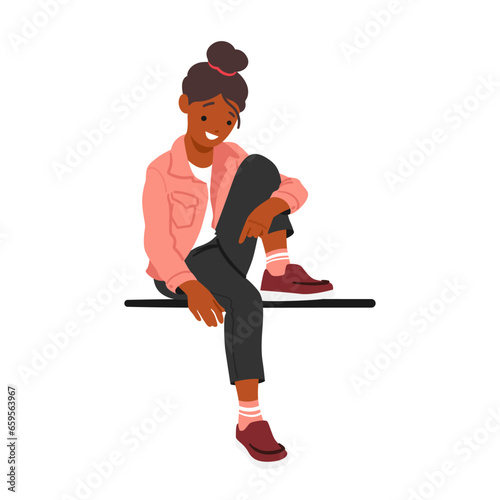 Young Girl Perches Casually On A Bench, Wall, or Parapet, Observing The World With Curiosity And A Hint Of Mischief