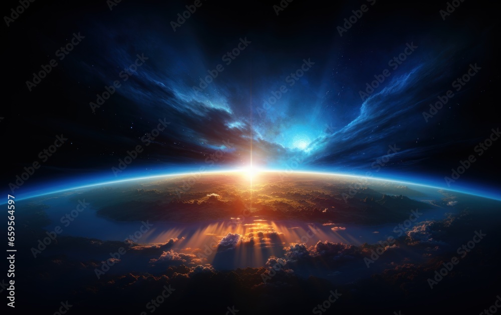 Planet earth with sunrise in space
