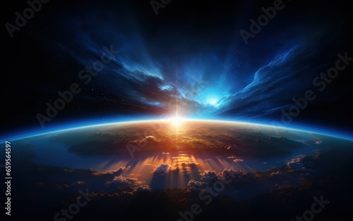 Planet earth with sunrise in space