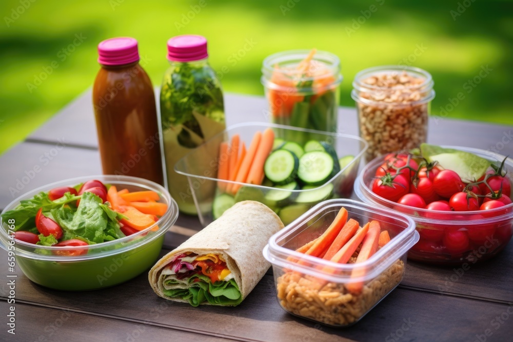 healthy lunches beside packaged food and soda cans