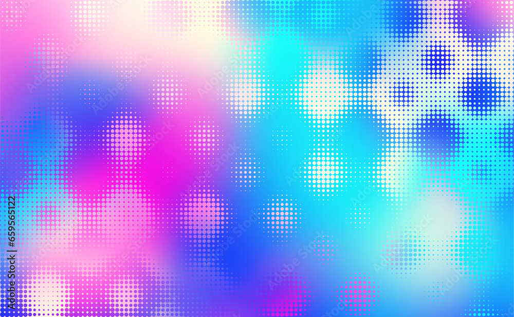 Abstract defocused horizontal background with pop art halftone dots. Vector image.