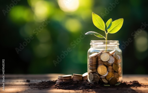 Plant Growing In Savings Coins