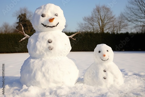 snowman made of two different snow types