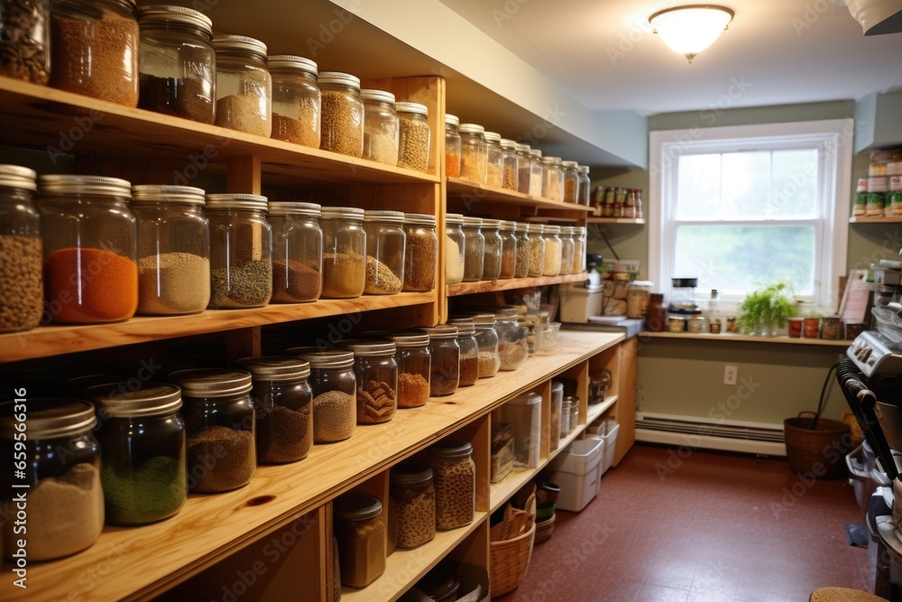 kitchen stocked with bulk bought dry goods kitchen stocked with bulk bought dry goods