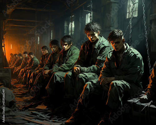 Abstract illustration with non-existent people prisoners of war.