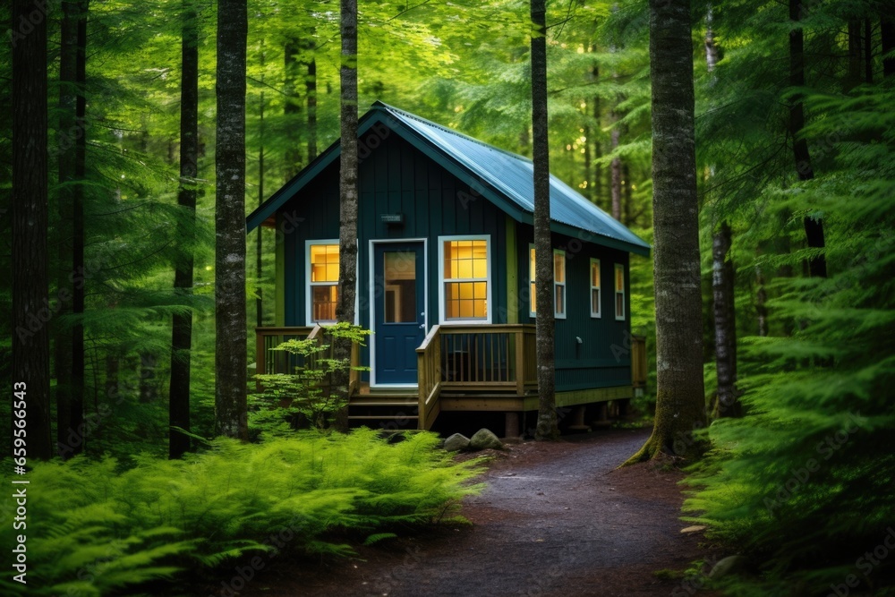 a tiny home nestled in a green forest a tiny home nestled in a green forest