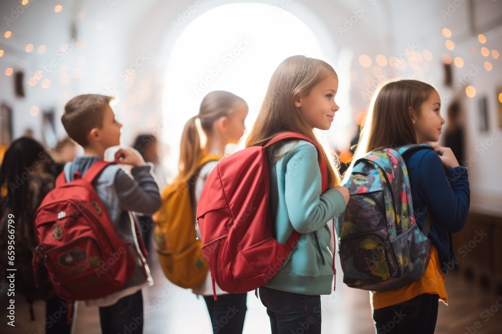 Obraz premium students wearing backpacks in classroom