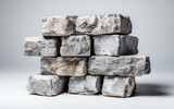 White Background. Stack of gray bricks packs on new construction site
