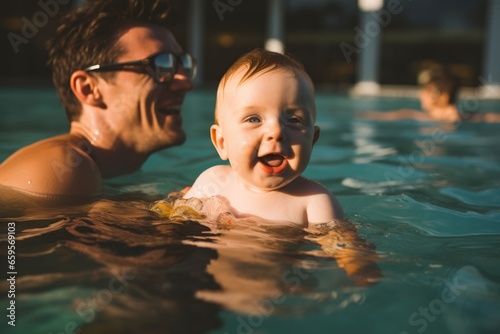 father with baby in swimming-pool