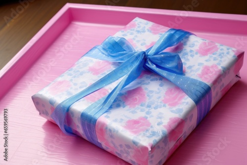 open parcel with blue or pink wrapping paper inside