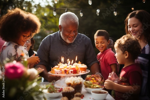 multigenerational family celebrating birthday outdoors