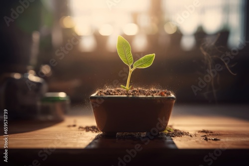 Seedling sprouting pot garden. Food evolution. Generate Ai