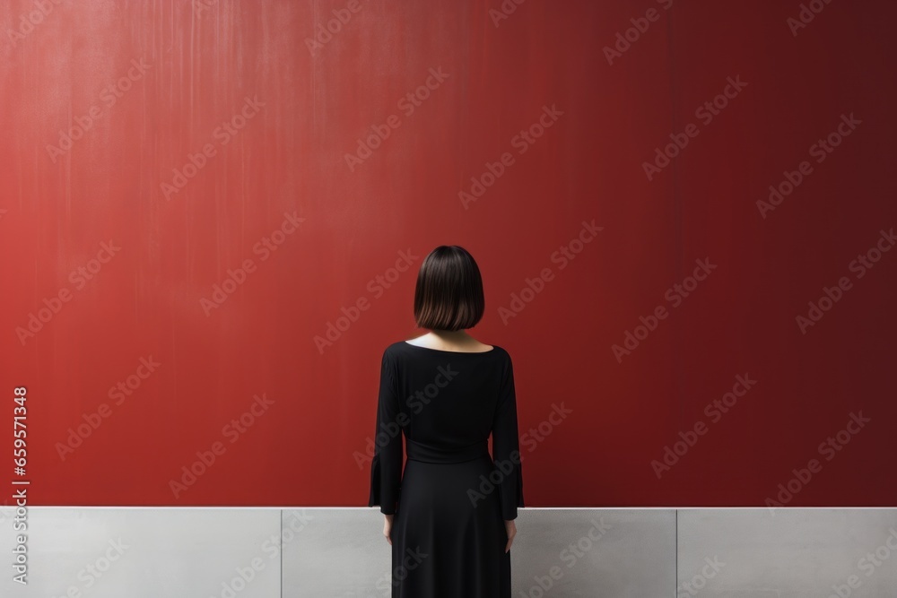 Obraz premium rear view of woman standing facing wall