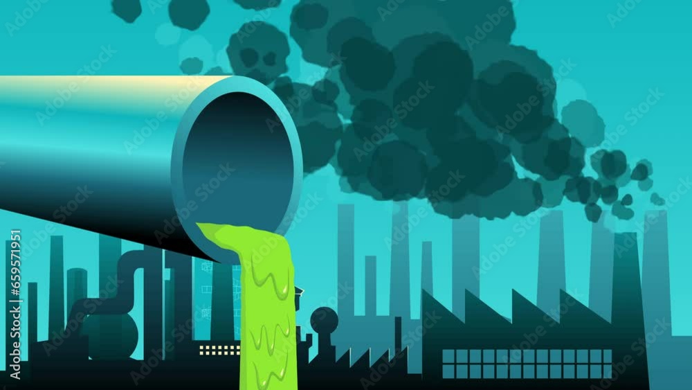 Motion graphic showing a waste pipe emitting green liquid from ...