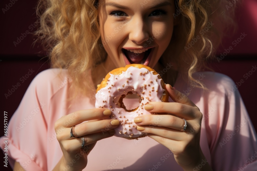 Naklejka premium woman eating a doughnut