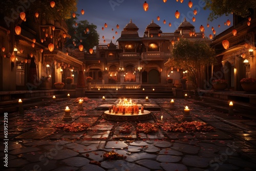 Diwali Courtyard Elegance Created with Generative AI