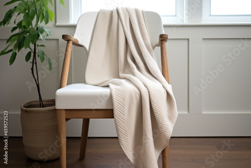 organic cotton throw blanket folded on a chair
