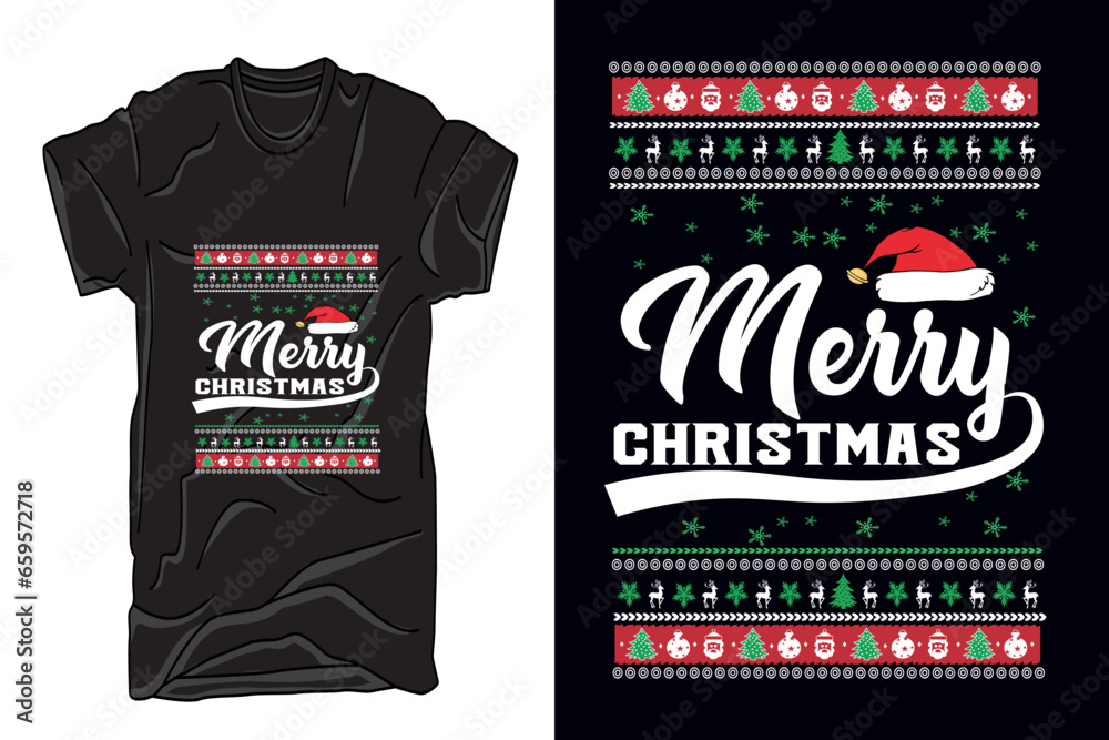  Ugly Christmas sweater design - vector Graphic, ugly Christmas t-shirt sweater design - obrazy, fototapety, plakaty 