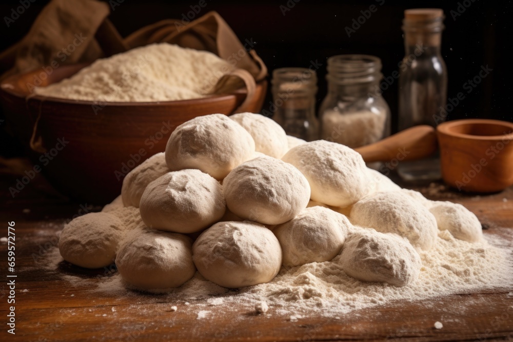 pile of uncooked dough balls ready to be baked pile of uncooked dough balls ready to be baked