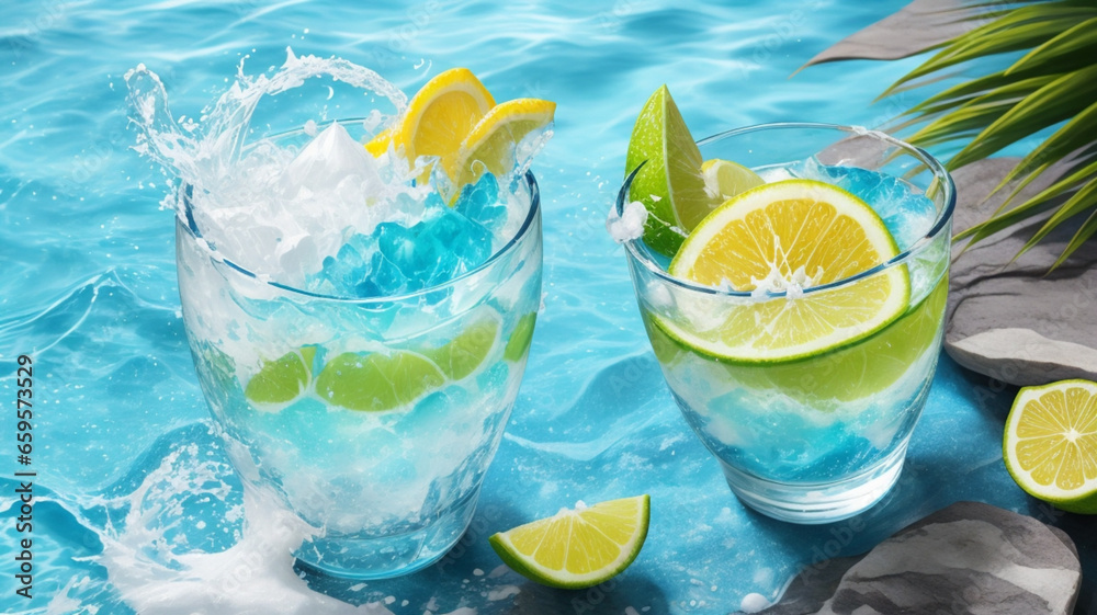 cocktail with lime and ice cocktail with lime and ice