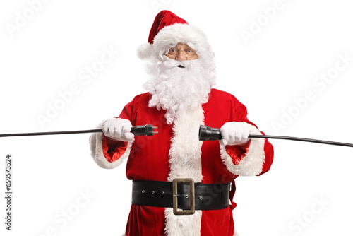 Santa Claus unplugging cables