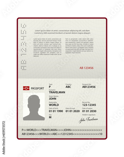 Passport Template. International ID. Travel Document. Vector Illustration