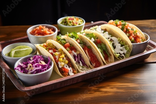 a mexican taco tray with varied fillings
