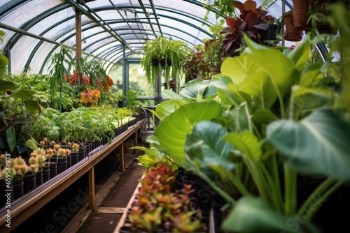 a greenhouse full of exotic plants and flowers