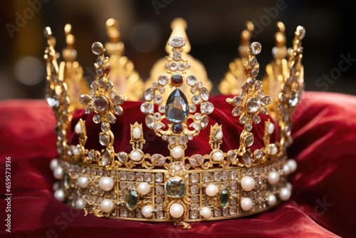 close-up of an ornate jewel-encrusted crown