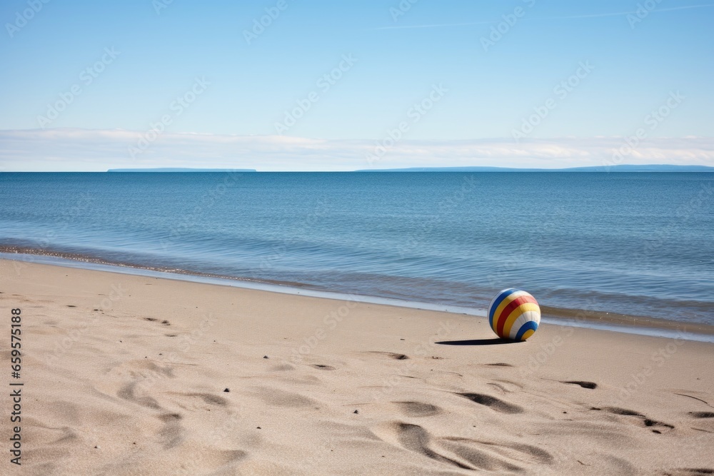 deserted beach with a lone beach ball
