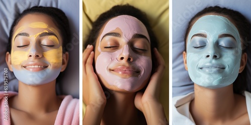 Real-life capture of individuals in moments of self-care, applying facial masks and other treatments , concept of Self-care rituals