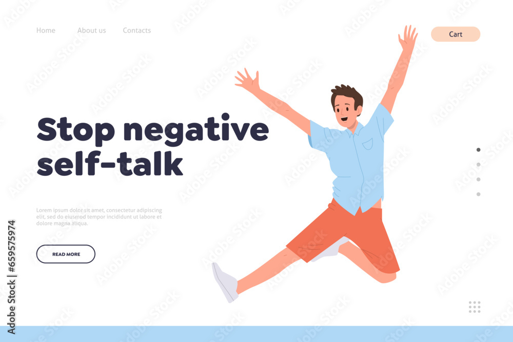 Stop negative self-talk concept for landing page template with happy positive male character design Stop negative self-talk concept for landing page template with happy positive male character design