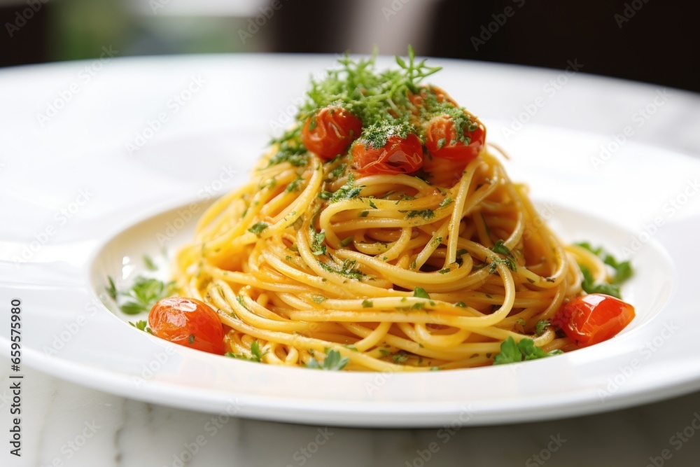 close up shot of italian pasta on a white plate