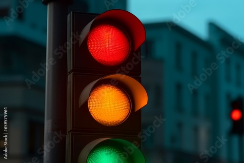Traffic lights evening. Sign road. Generate Ai