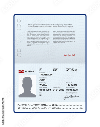 Passport Template. International ID. Travel Document. Vector Illustration
