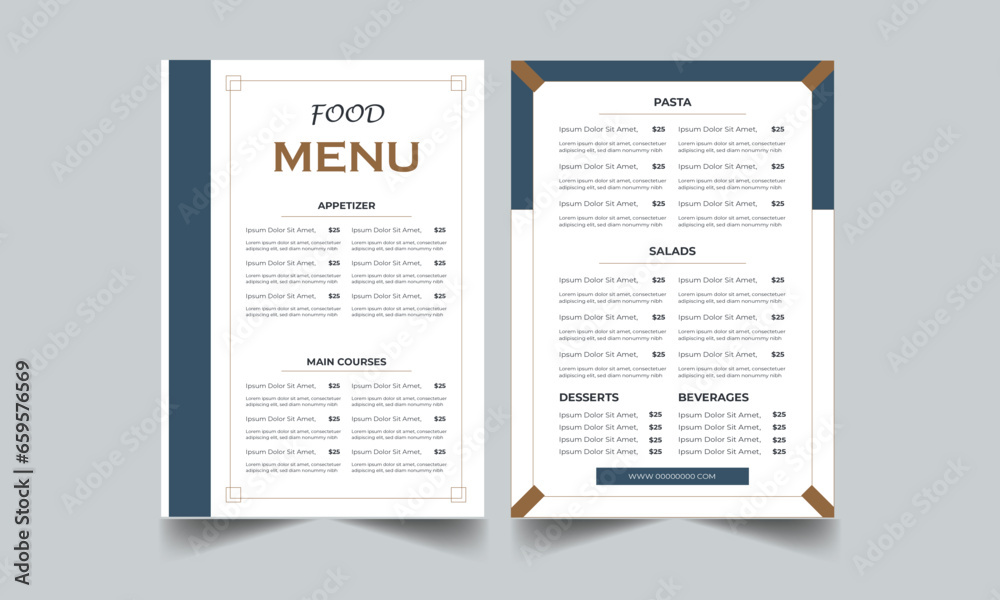 Food menu and restaurant flyer template