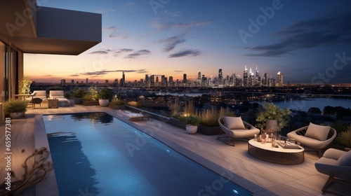 A rooftop oasis crowned by an infinity pool, offering sweeping city vistas.