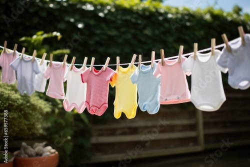 babys clothes spread on a washing line