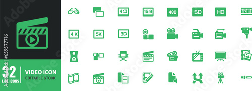 Video Line Icon Set. Cinema, movie, video icons, collection film vector