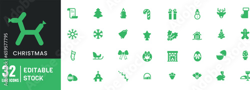 Christmas and Winter Icon set Editable Stroke.