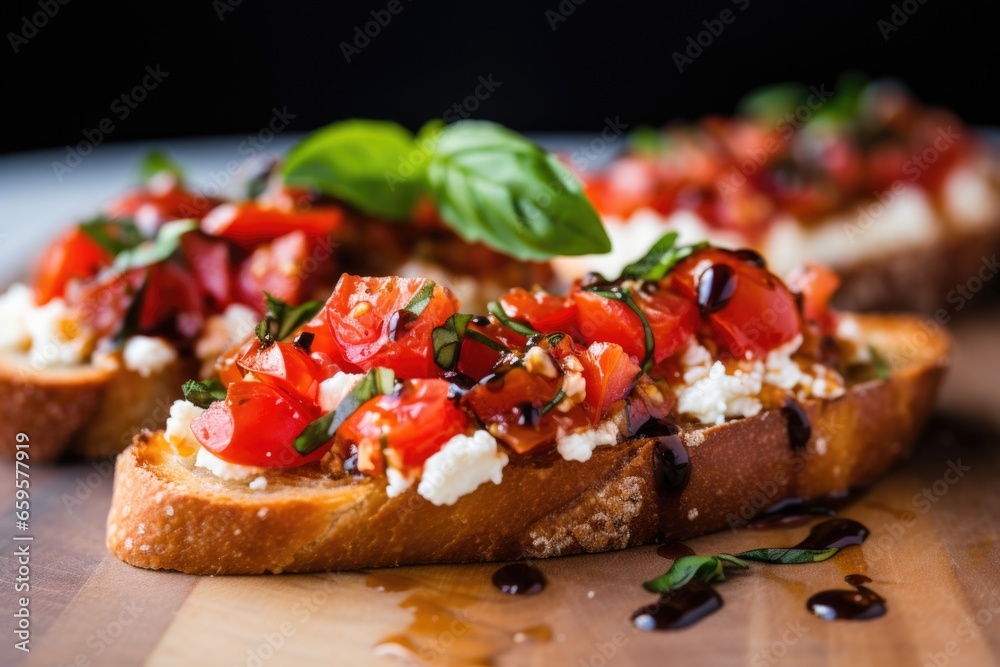 cross-section of bruschetta with ricotta, showing texture details