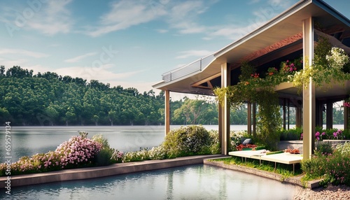 modern gazebo by the lake