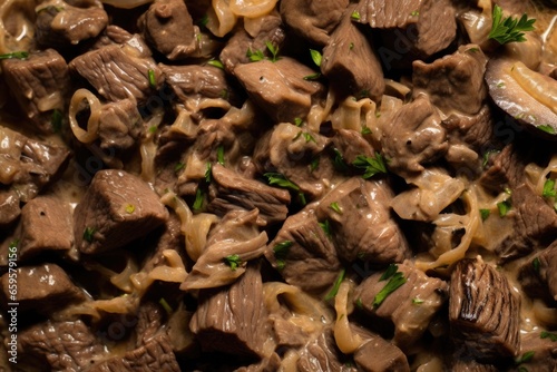 detail shot of beef stroganoff texture