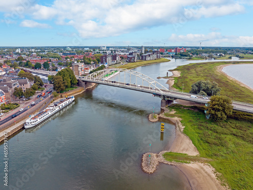 Aerial from the Wilhelmina Bridge at the IJssel in Deventer the Netherlands