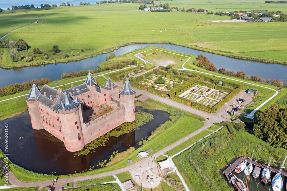 Aerial from castle Muiderslot in Muiden the Netherlands