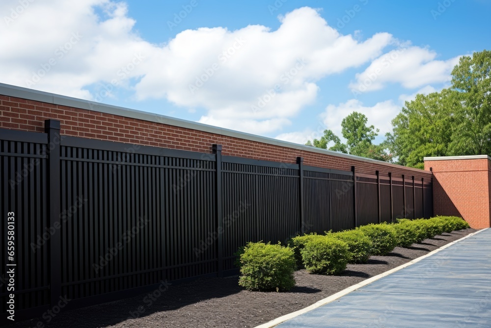 brick wall with metal fencing overhead